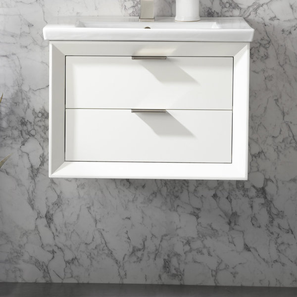 Everly Quinn Draven 24'' Wall Mounted Single Bathroom Vanity with Porcelain Top & Reviews Wayfair